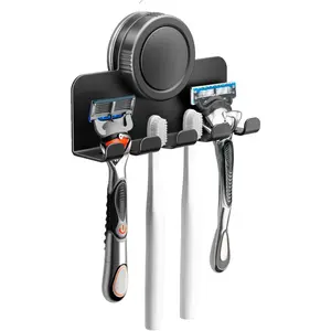 Suction Cup Hooks, Razor Holder for Shower, Matte Black  Holder  No Drill Adhesive Hanger for  Loofah Towel  Bathroom Kitchen Tiles Glasses