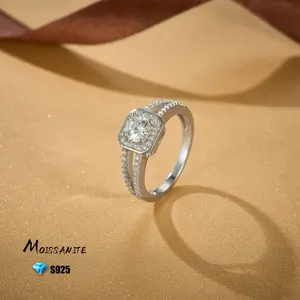 925 Sterling Silver 0.78 Carat Moissanite Ring Square Double Layer Engagement Rings For Women, Luxurious Romantic Design For Confession, Engagement, Wedding, Perfect For Anniversary, Birthday, Thanksgiving, Christmas Gift, Comes With Gift Box