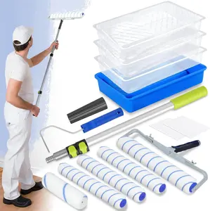 18 Inch Roller Kit, 14 Pack Roller Set with 2-4 Ft Extension Pole, Tray Liners with Sheeting for Painting Ceilings Corner Stain
