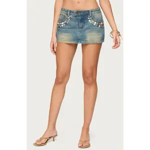 Edikted Women's Mixed Buttons Denim Mini Skort - Multicolor