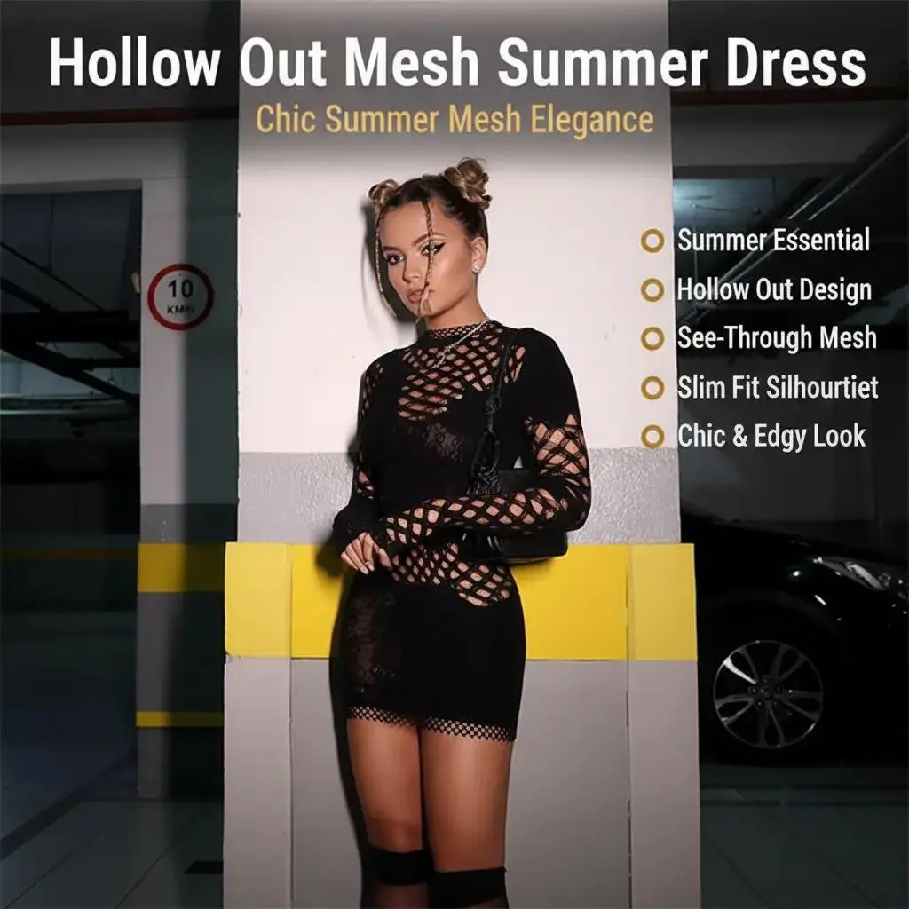 Summer Women’s Hollow Out See-through Mesh Slim Fit Dress