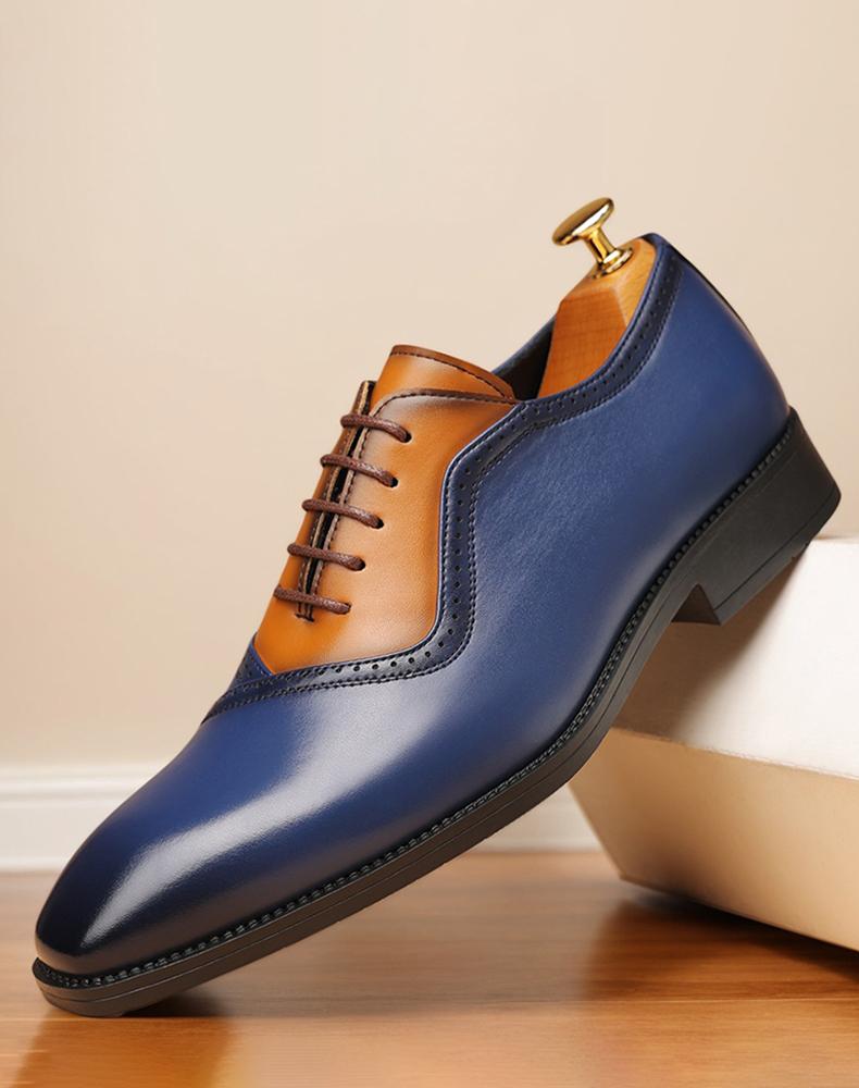 Men's Two-Tone Brogue Oxford Dress Shoes, Blue & Brown Formal Leather Shoes68625