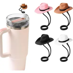 4 Pack Silicone Cowboy Hat Straw Covers Cap Compatible with Stanley Cup 30 40 oz, Cute Funny Tumbler Straw Topper Accessories for Man & Woman Christmas Gift
