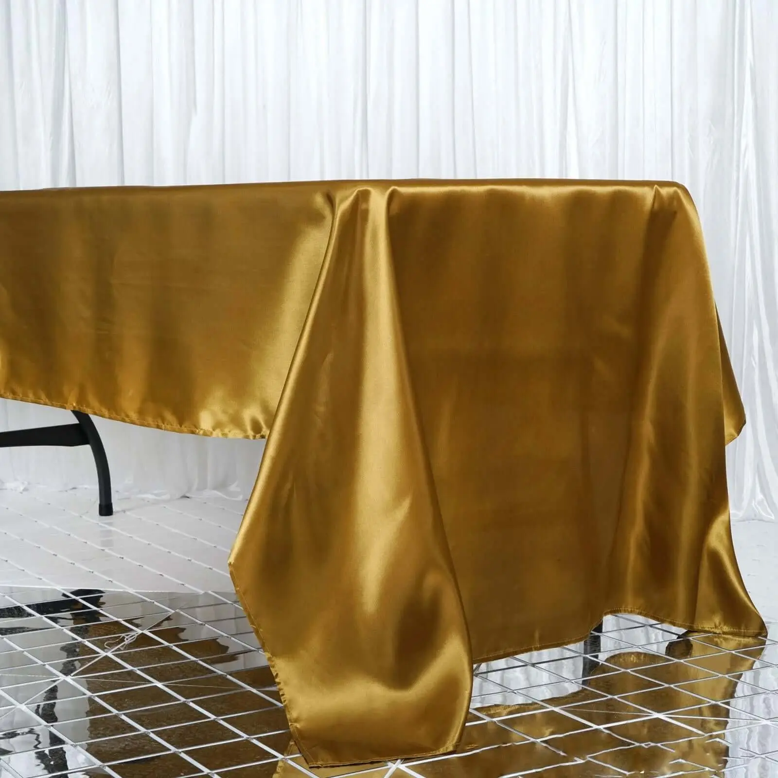Gold Satin Rectangle Tablecloth (60"x126") - Wrinkle Resistant, Durable Outdoor Furniture Table Cover for Chic Weddings, Decoration, Birthday, Anniversary Use, Indoors, Machine Washable, Outdoors