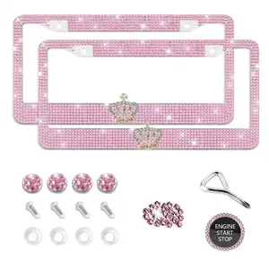 Pink Crown design Diamond License Plate Frame, Glitter Rhinestone Stainless Steel Car Accessories, Exclusive Auto Decor, US Standard Size, Fashion Vehicle Upgrade, Durable Rustproof, Birthday/Holiday Gift