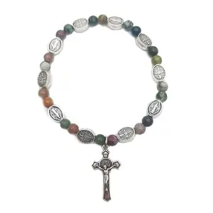 Cross-Bracelet Christian Classic Beaded Bangle with Crucifix-Medal Sacred Gift