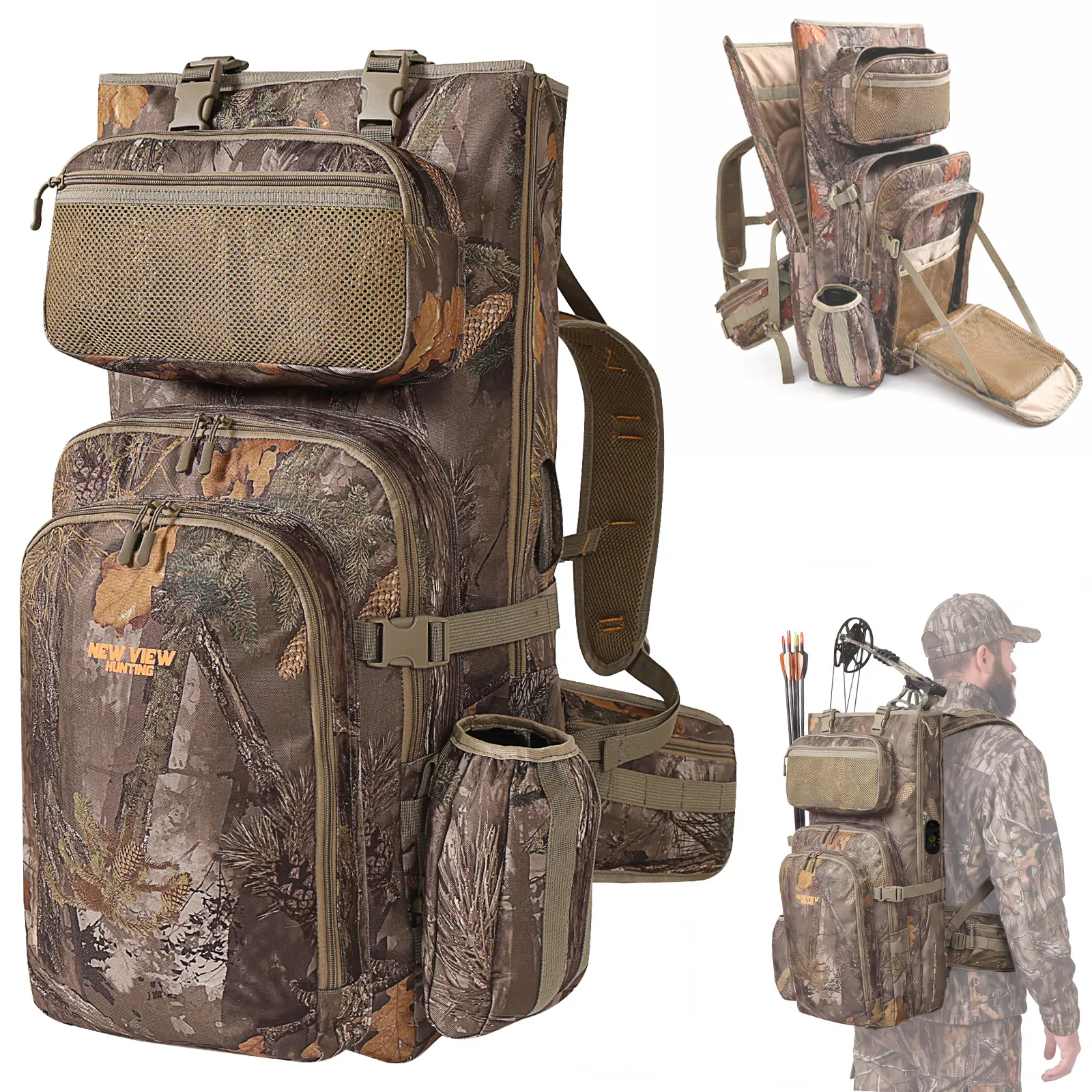 NEW VIEW Men's Archery Bow Hunting Carrying Backpack - Multifunctional Oxford Fabric Bag with Quiver, U-Shaped Quick Access Opening, Adjustable Straps for Tree Stand Deer Hunting