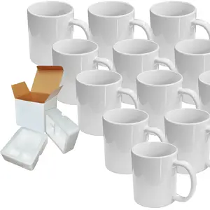 Case of 12 11oz Sublimation Coffee Mugs - Includes Foam Supports & Mug Shipping Boxes