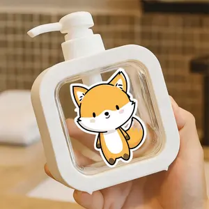 Adorable Pump Dispenser for Soap - Refillable Lotion Container with One-Touch Push-Pump, Perfect for Bathroom & Kitchen, Durable Plastic Material - Cute Cartoon Fox Design, Ideal Gift for Animal Lovers.