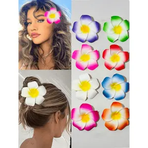 Hawaiian Flower Hair Clips, Ladies Hibiscus & Lotus Flower Hair Clips, Artificial Flower Hair Clips, Suitable For Vacation, Beach, Party, Bohemian Style Fabric Flower Hair Clip Set, Elegant Solid Color Flower Hair Clips, Lotus Flower Hair Accessories, Hai