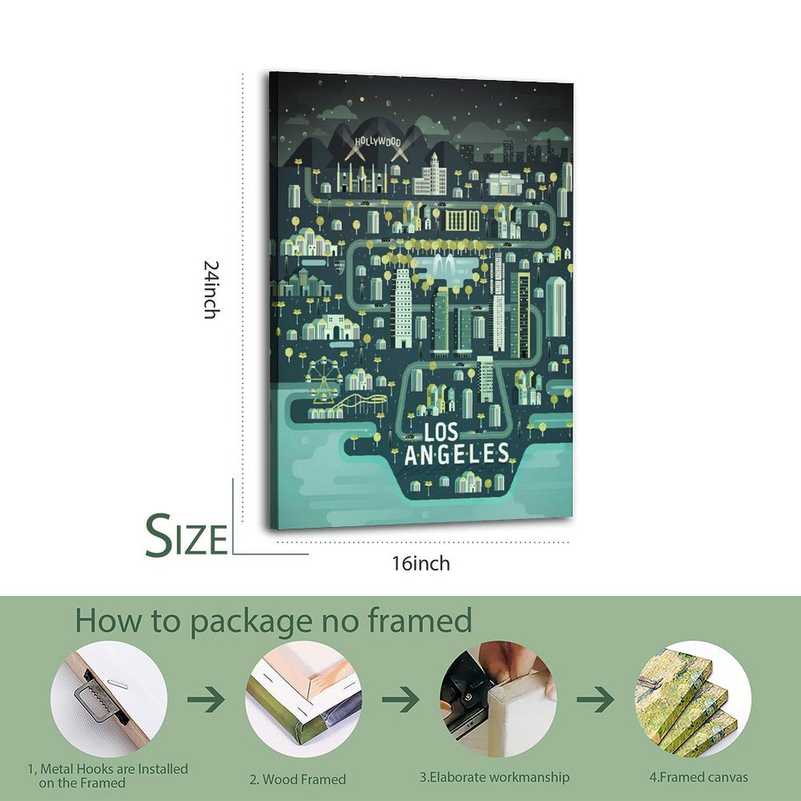 Travel Poster LOS ANGELES Lllustrated Map Poster Decorative Painting Canvas Wall Art Picture Print Modern Family Bedroom Decor