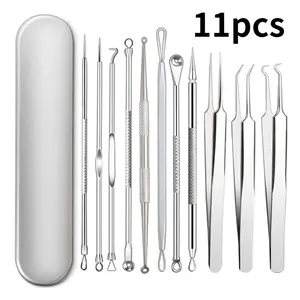 11-Piece Blackhead Remover Set, Facial Specific, Facial Care Tools, Professional Stainless Steel Micro Needle Tool Kit, Acne Squeezing Tool, Quick Easy Removal