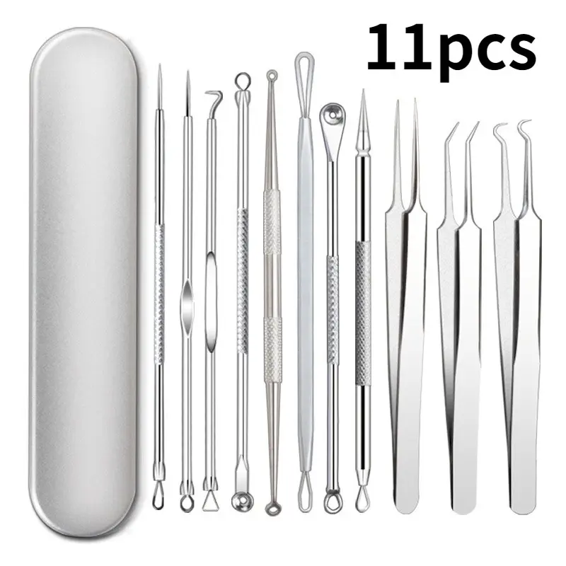 11-Piece Blackhead Remover Set, Facial Specific, Skin Care Tools, Beauty Tools, Professional Stainless Steel Micro Needle Tool Kit, Acne Squeezing Tool, Quick Easy Removal, Pore Removal