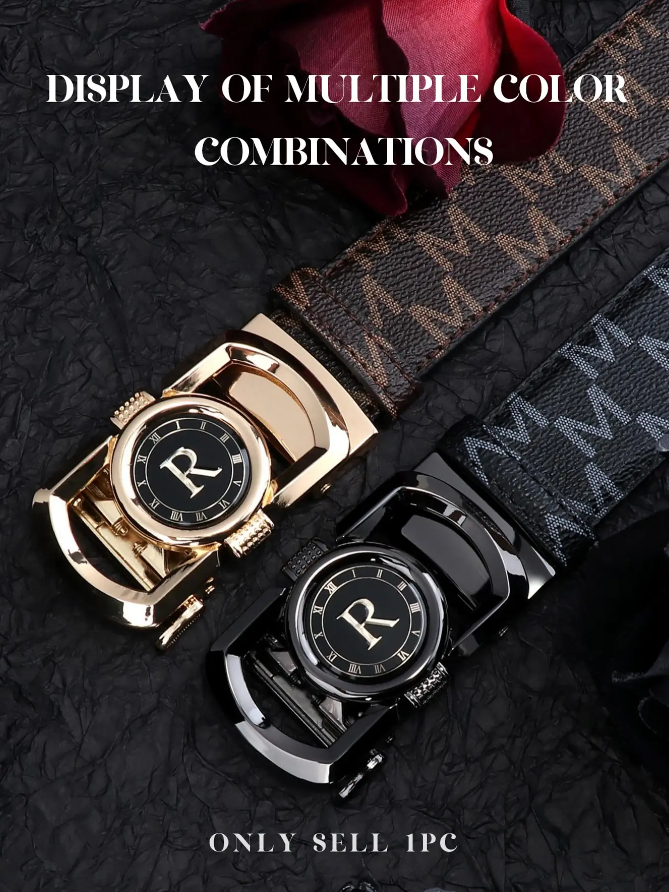 Men's Business Fashion Letter R Design Leather Belts, Casual Waistband for Jeans Trousers, Trendy All-match & Exquisite Belt for Birthday Gift