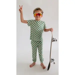 Youth Jogger Set In Green Checkered