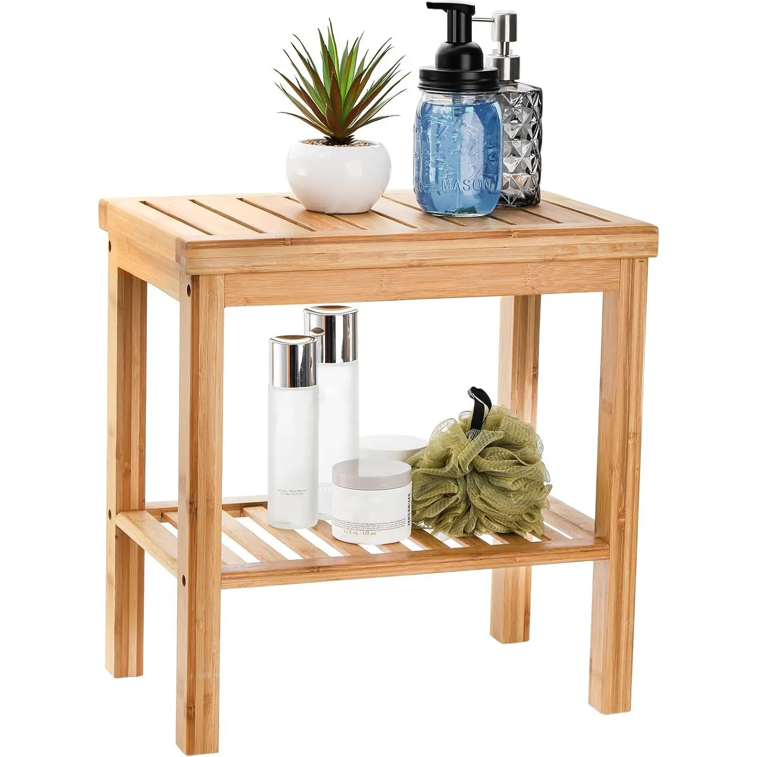 Shower Bench, Bath Seat Stool,  Foot Rest Shaving Stool, Storage Shelf for Shampoo Towel, Works in Inside Bathroom, Living Room, Bedroom, Garden Leisure