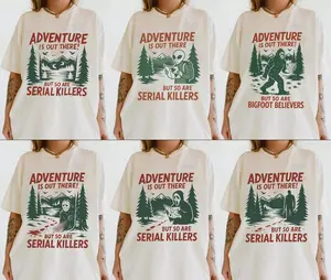 Adventure Is Out There! Halloween Characters Parody Shirt, Camp Crystal Lake, Women's Casual Short Sleeve T-Shirt, "Adventure Is Out There!" Mountain Lakes Summerween shirts, Multiple Designs