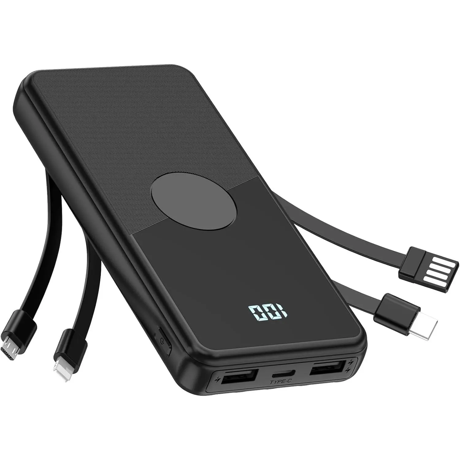 10000mAh Portable Charger - Emergency Power Bank, Travel Battery Pack, Built-in Cables, High-Speed Charging, 5 Outputs & 3 Inputs for Smartphones, iPhone, Samsung, iPad, Tablets (Black)