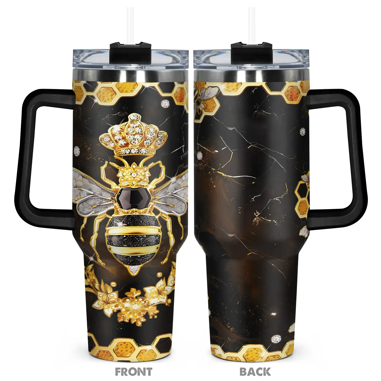 1pc, Gifts for Bee Lover 40oz Tumbler, Queen Bee Funny Print 40oz, Insulated and Durable, Thermo Tumbler, Gift for Any Occasion: Birthdays, Holidays, or Special Moments for Family, Friends, or Coworkers, Drinkware Tumbler, Insulated Water Cup