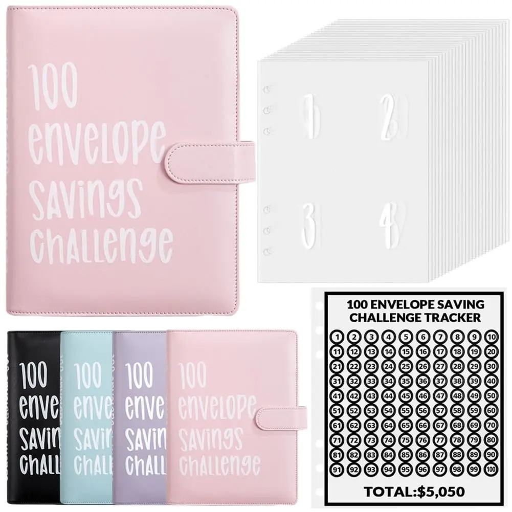 100 Envelope Savings Challenge Binder Kit - Budget Planner Book with Cash Envelopes, Easy Way to Save $5,050 for Home Office Use