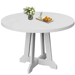 Garvee Round Dining Table, 47 Inches Diameter, Wooden Base, Modern Farmhouse Style, Seats 4, Durable Legs, Ideal for Kitchen, Dining Room, and Living Room, Available in Light Grey and Brown