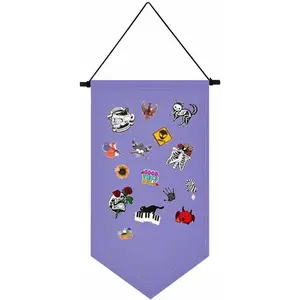 Wall Hanging Canvas Display Stand Enamel Pin Display Banner Holder Earrings Necklace Glitter Pin Collection Organizer (Light Purple)