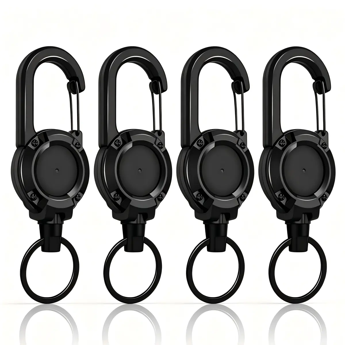 Unisex Retractable Fishing Zinger Keychain, Heavy-Duty Black Steel Wire Spring-Back Safe Functional Keychain for Backpack, Anti-Lost Carabiner with Phone Clips for Anglers, Outdoor Gear