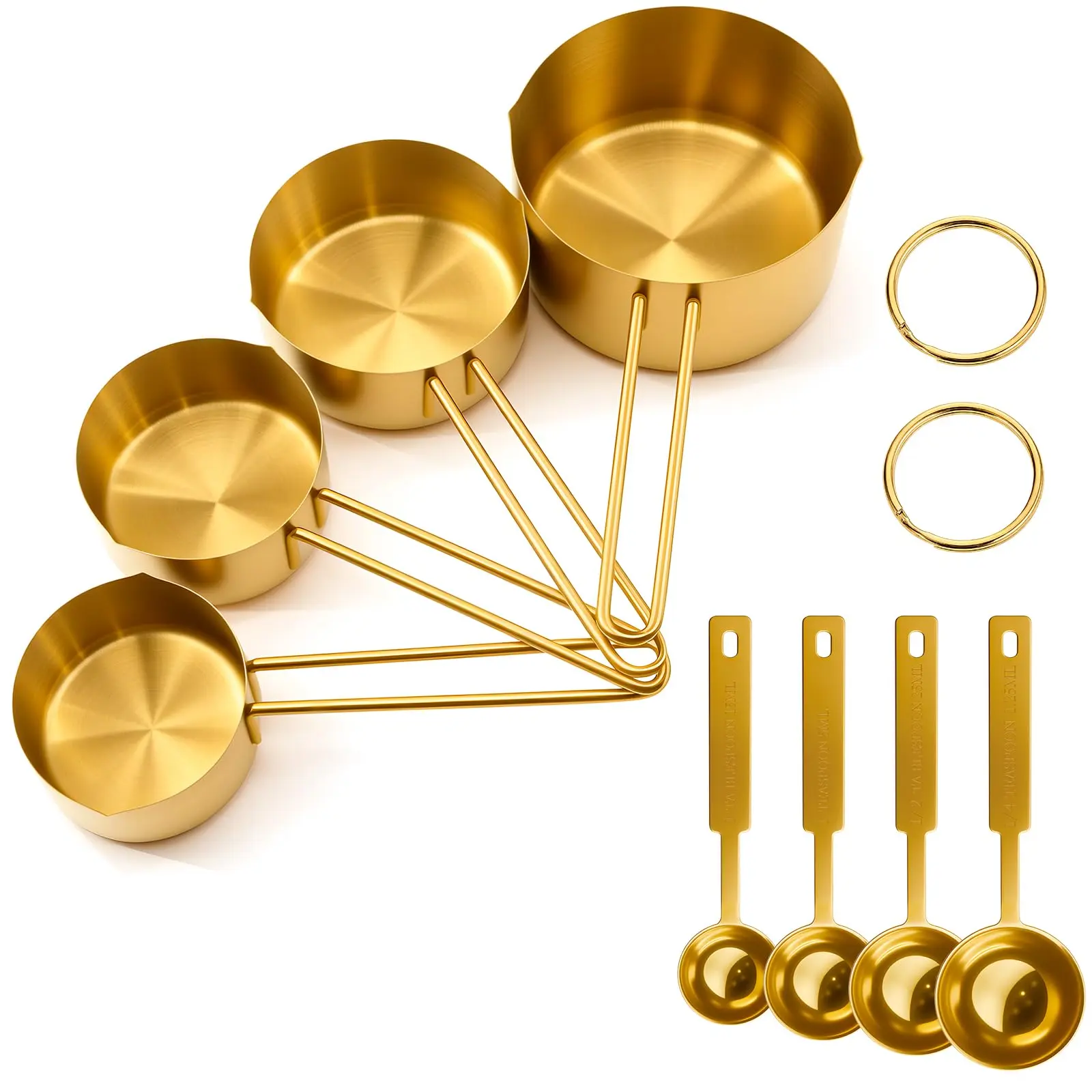 8 Pcs Stainless Steel Measuring Cup and Spoon Set,Stackable,Long Handle for Narrow Bottles,Premium Gold Kitchen Utensils for and Cooking,Halloween Christmas Party Gifts,Hand Tools Kits