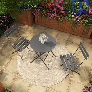 Bistro Table and Chairs Set of 2, 3 Piece Outdoor/Indoor Folding Patio Bistro Sets, 2 Chair Patio Furniture Set with Table, Premium Frame Foldable Coffee Tables for Balcony, Yard, Garden, Grey
