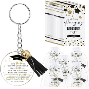 24 Set Graduation Gift Keychain Class of 2026 Graduation Tassel Keychain Inspirational Cards College Graduate(Black)