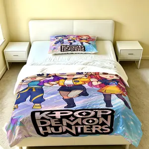 2/3Pcs K-Pop Girl Group Anime Printed Duvet Cover Set, Y2K Polyester Bedding Set, Features Hidden Zipper, Machine Washable and Fade-Resistant, Suitable for Bedroom Decor, No Inner Filling Included