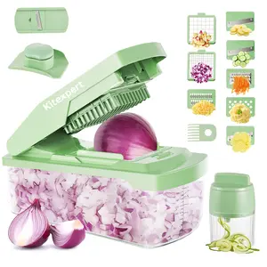 [Backtoschool]KitExpert New Veggie Chopper(Faster Mealprep&Cleaning), All in One Mandoline, Multifunctional Food/Vegetable Chopper, Onion Cutter, Cheese Grater, Nova