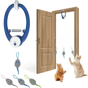Cat Toy Interactive for Indoor Cats, Smart USB Rechargeable Door Hanging Automatic Retractable Kitten Toys, Teaser Electronic USB Self Play Feather Cat String Toy Attached with 3 Catnip Mice