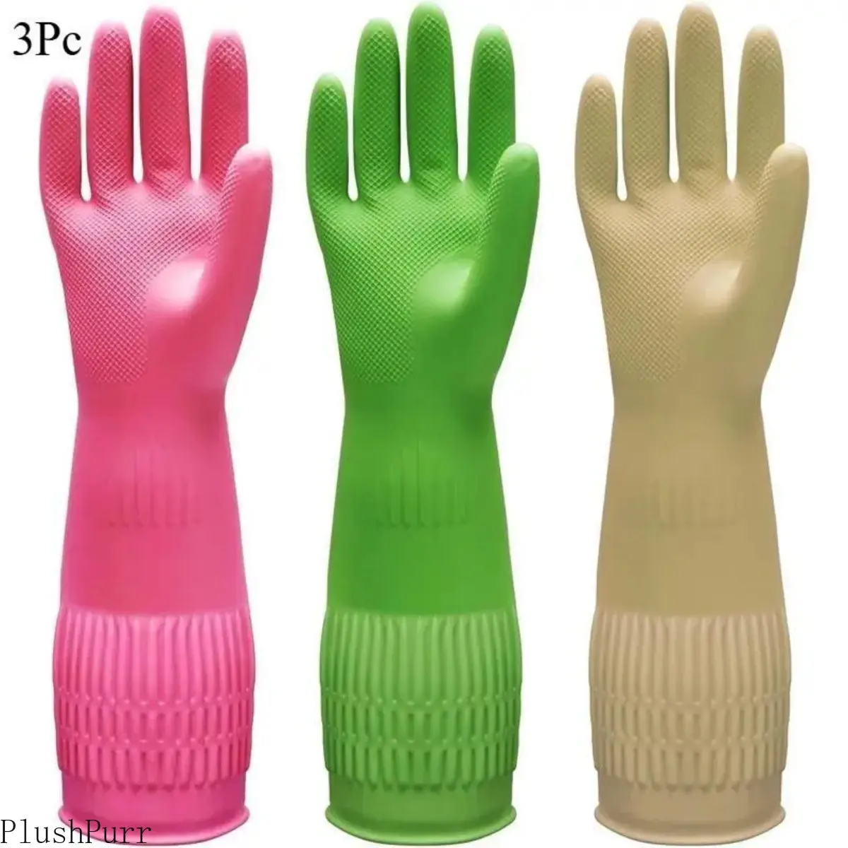 Sports Gloves, 3 Pairs Rubber Dishwashing Gloves, 15" Long Cuff, Waterproof, Flexible, Long-Lasting, Non-Slip, Red+Yellow+Green, Extra Large, for Kitchen & Household Cleaning, Three Pairs tiktokshopbacktoschool