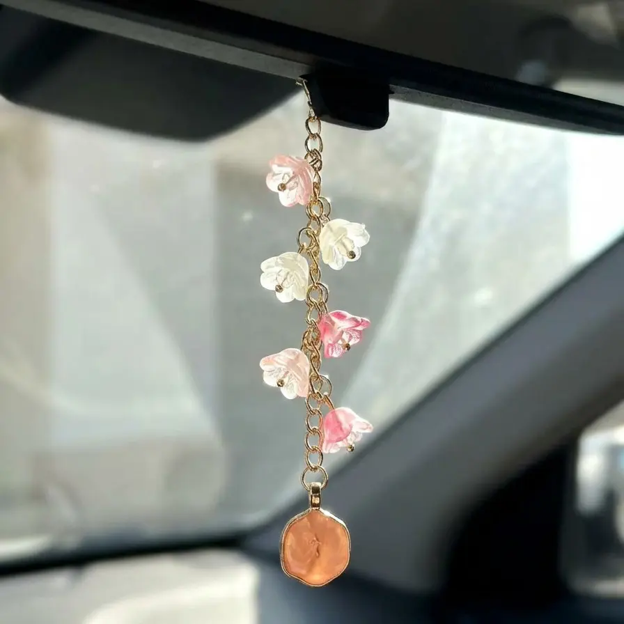 Bellflower Car Rearview Mirror Cross Hanging Ornament, Cute Car Pendant Decor, Car Interior Decoration, Home Decor Charm, Cute Car Accessories, Car Decorations, Car Trinkets, Car Interior Accessory, Car Interior Ornaments