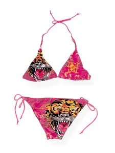 Vintage Y2K Pink Tiger Bikini Set – All-Over Print Swimwear For Women