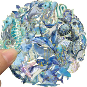 50pcs Ocean Animal Stickers for Water Bottles, Waterproof Adhesive Fish Decals, Under the Sea Marine Life Stickers for Kids, DIY Decorative Stickers, Cute Animal Stickers