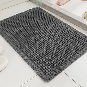 Soft Waffle Bathroom Floor Mat, Super Absorbent Non-Slip Bath Rug, with Tassels, Transparent Rubber Bottom, Non Slip Mats