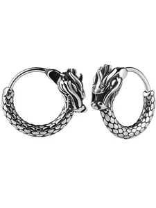 1 Pair Stainless Steel Dragon Septum Ring Hypoallergenic Anti-Fade Hinged Segment Clicker Piercing Jewelry for Nose Helix Ear Lobe, Gothic Punk Style Jewelry for Men Women