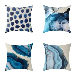 Blue Marble Pillow Cases Linen Throw Pillow Covers 18x18 Inch Set of 4 Home Decorations gift fall