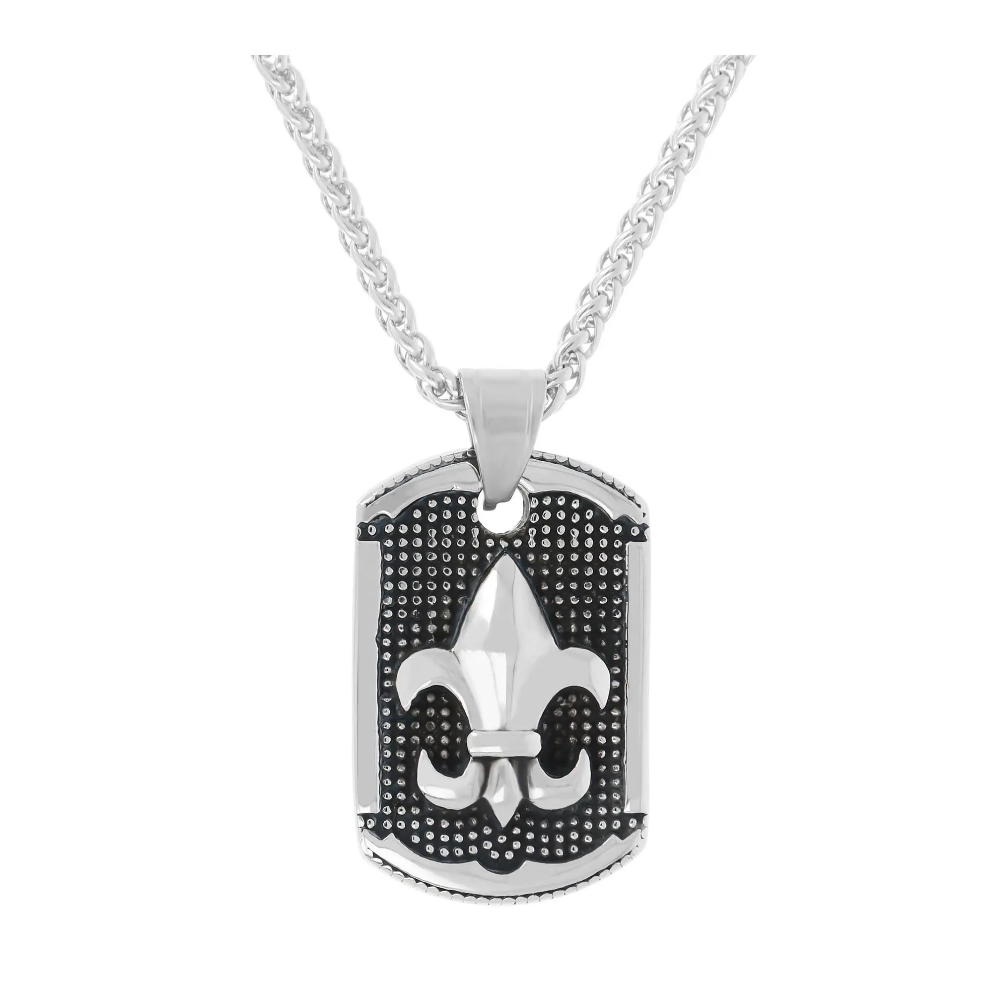 Mistero for Him Fleur-de-lis Dog Tag Pendant w/ Chain