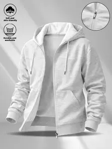 Men's Heavyweight Hooded Sweatshirt, High Stretch Ribbed Waistband, Metal Zipper, Vintage Distressed Texture, Oversized Loose Fit