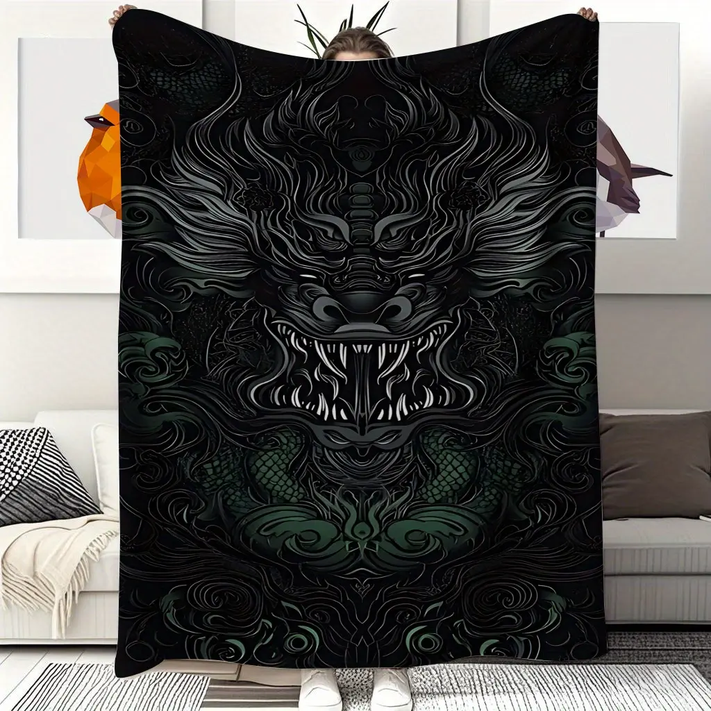 1 Piece Blanket 280g/m² Custom Name or Photo Dragon Pattern Shower Sports Bathroom Warm Blanket Boyfriend Swimming Bedroom Blanket Cartoon Luxury Style Gift Various Christmas Gifts Women's Plush New Flannel Blanket