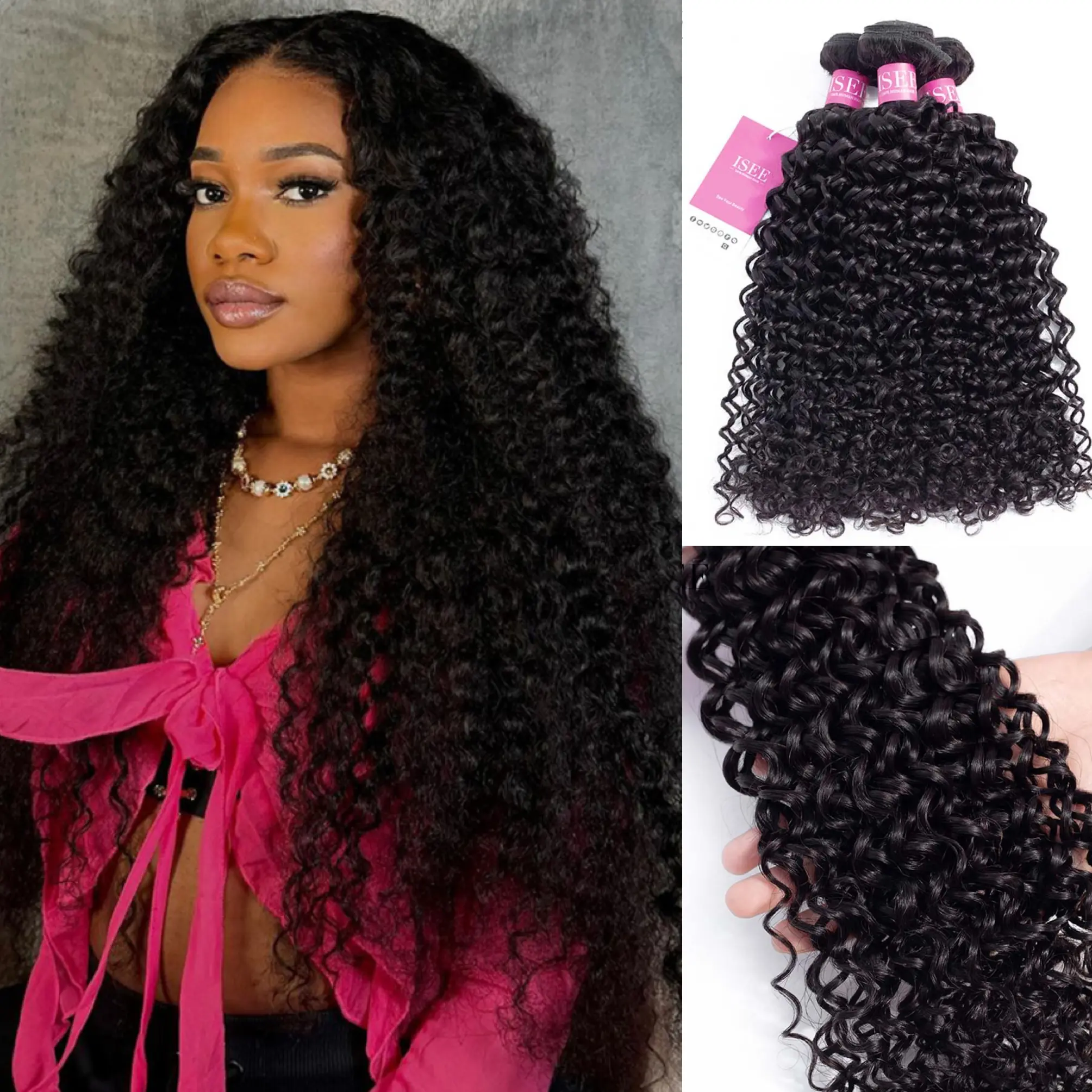 ISEE HAIR 10A Grade Human Virgin Water Wave Hair Bundles 1 piece(100±5g) Extensions Double Weft Natural Looking #TikTokShopBackToSchool #SohoChic