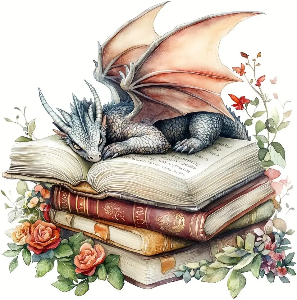 Dragon Stamped Cross Stitch Kits for Adults,Dragon Book Patterns Dimensions Needlepoint Art Crafts,Counted Cross Stitch Kits Embroidery Kits for Beginners Adults for Home Decor 14x14 inch