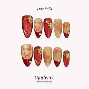 ErsaNails OPULENCE - Medium Almond 10 PCS Handmade Press On Nails | Cat Eye, 3D nails & French Tip