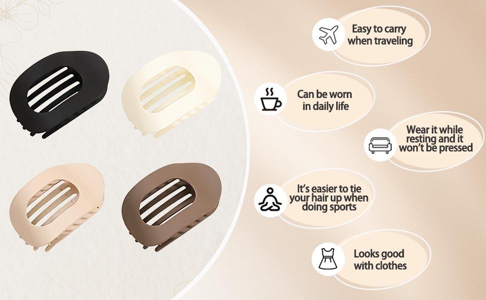 4 Pack Flat Hair Claw Clips for Women Nonslip French Hair Clips for Thick, Thin, Long, or Short Hair Tortoise Shell Comfortable & Strong Hold for Daily Wear, Weddings