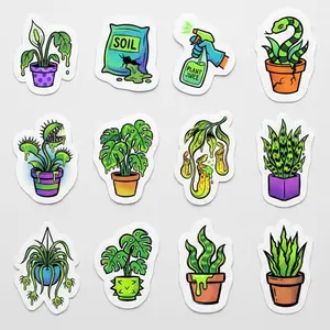 12 Pack Vinyl Sticker Set, House Plant Slime Aesthetic, Neon Green Cactus Snake Plant Sticker Pack, Retro Halftone Art, Laptop Decal, Gift
