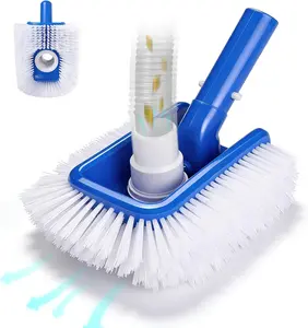 Round Heavy Duty Pool Brush Head with Vacuum Head, Nylon Cleaning Pool Broom Scrubber for Inground & Above Ground Pools, 1/4" or 1/2" Swivel Hose Connection, No Pole