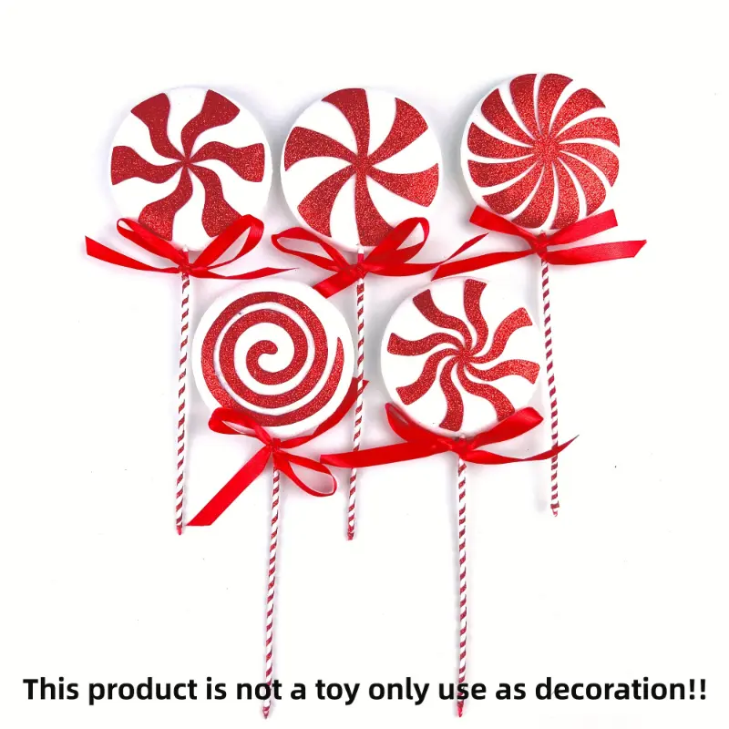 5pcs Glam Simulation Christmas Candy Lollipop Ornaments - Christmas Tree Decor, Festive Party Decoration, Home Accent Piece